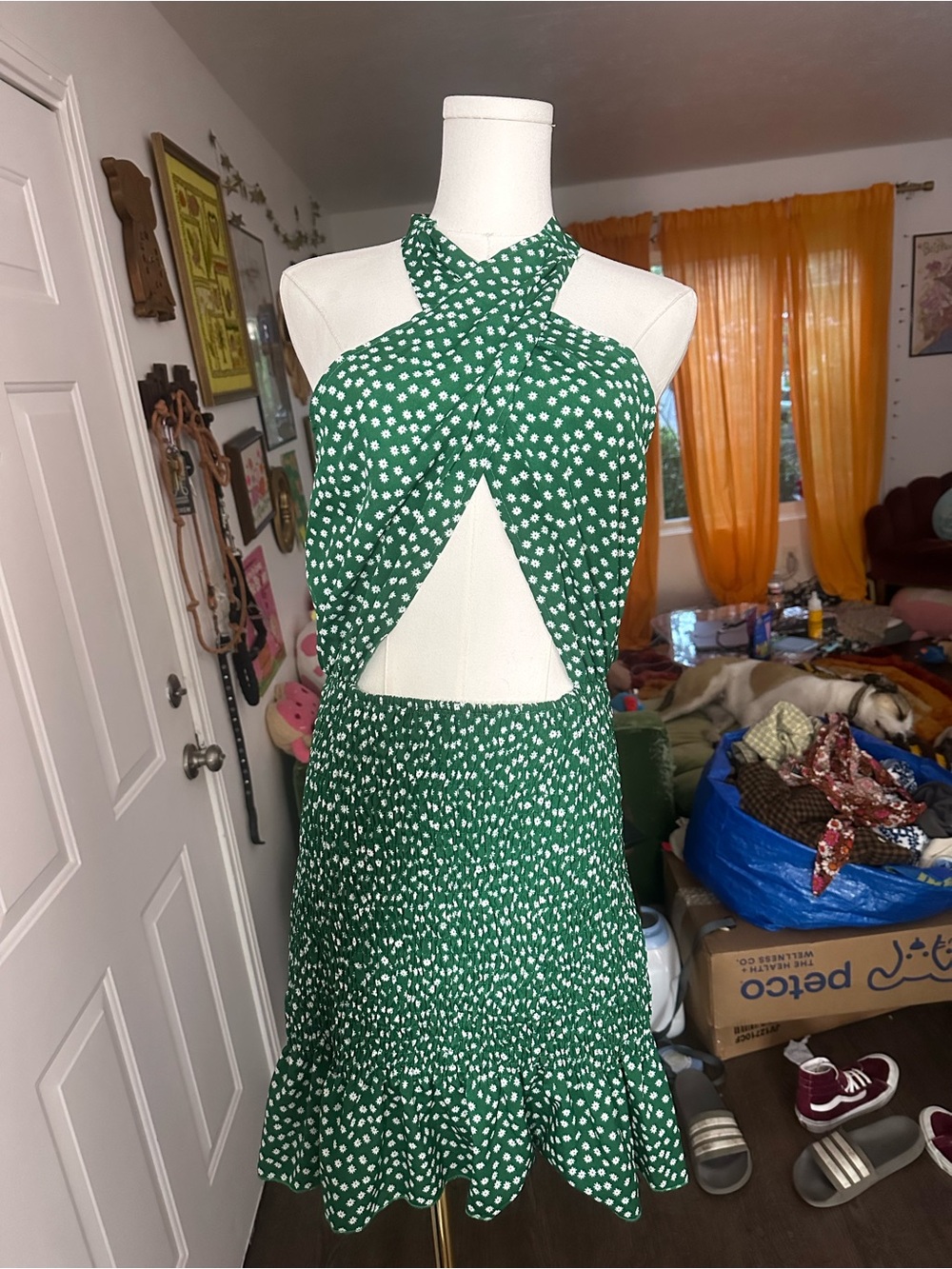 SHEIN Green Halter Neck Midi Dress with Cutout